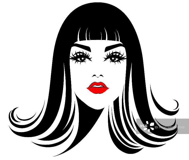 女性长发造型的标志，标志着女性的白色背景图片素材