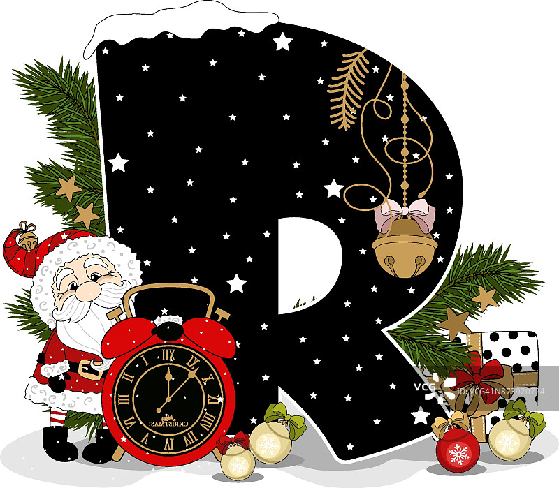 节日字母表圣诞主题。圣诞元素。圣诞字体，圣诞字体。矢量平面风格的插图。图片素材
