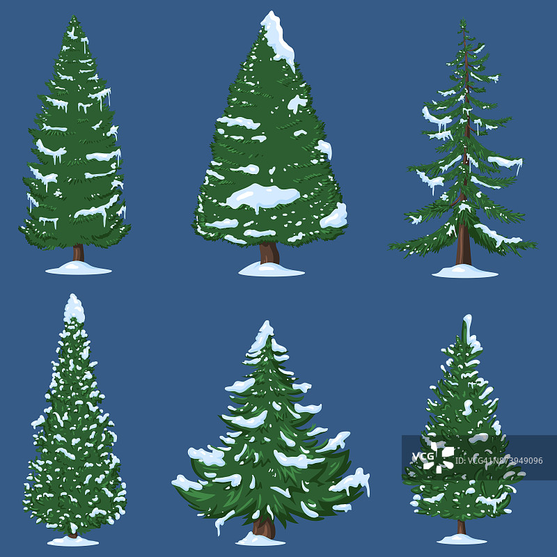 冬季卡通松树向量集图片素材