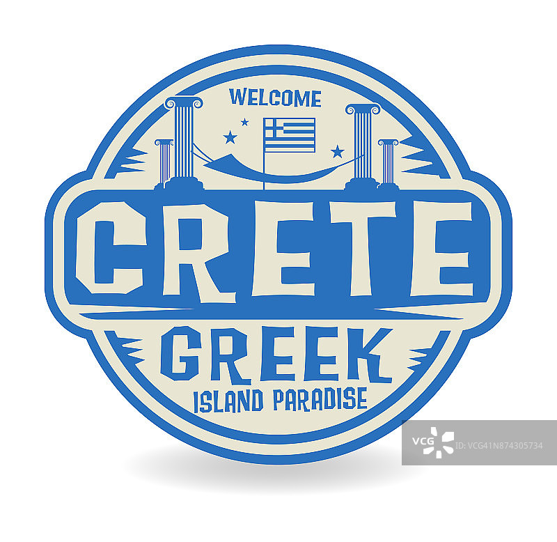 印有希腊天堂岛克里特岛名称的邮票或标签图片素材