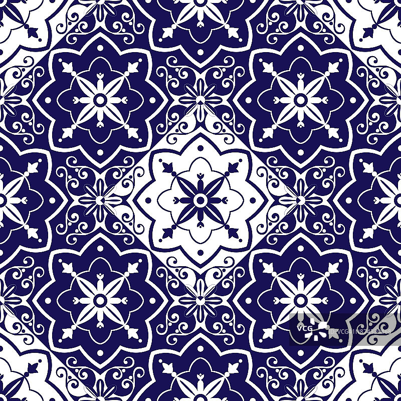 瓷砖模式向量与对角线象棋蓝和白图片素材