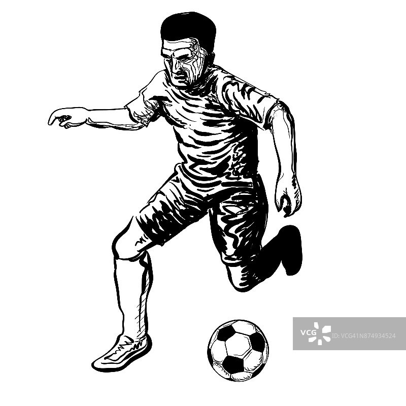 足球运动员踢球的手绘图片素材