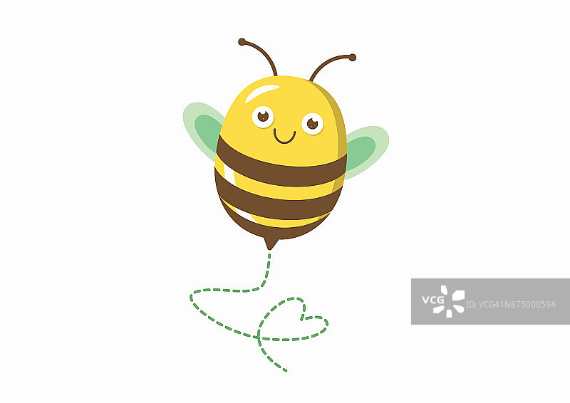 可爱的蜜蜂插图与心形的路径图片素材