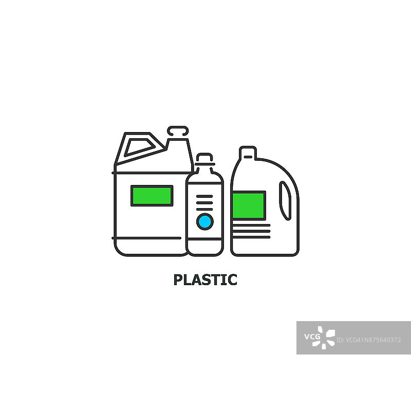 废弃塑料回收概念图标在线设计，矢量平面插图孤立在白色背景图片素材