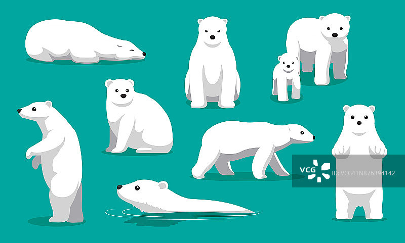 可爱的北极熊游泳卡通矢量插图图片素材