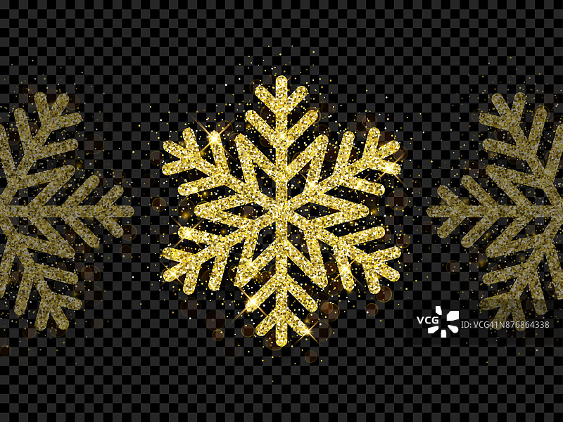 圣诞金色雪花闪烁图案黑色背景向量金色闪烁雪花装饰图片素材