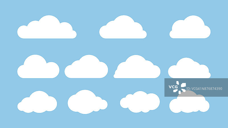 一组云孤立的蓝色背景。平面向量插图图片素材