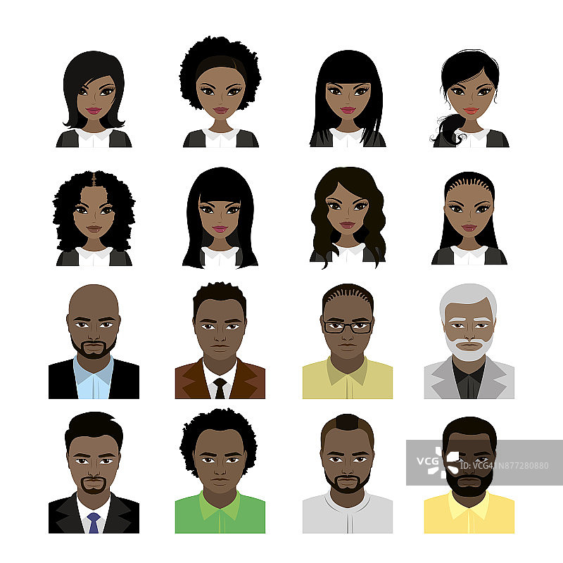 一组黑人女人和男人的化身图片素材