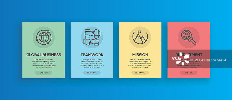 矢量插图的应用程序屏幕和web概念。全球Business-Teamwork-Mission-Recruitment图片素材