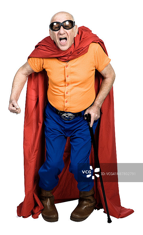 滑稽的超级英雄拿着手杖摆姿势图片素材