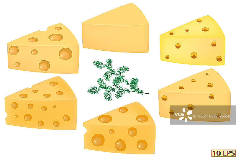 一大块奶酪。奶酪在现实主义风格孤立在白色背景。矢量图图片素材