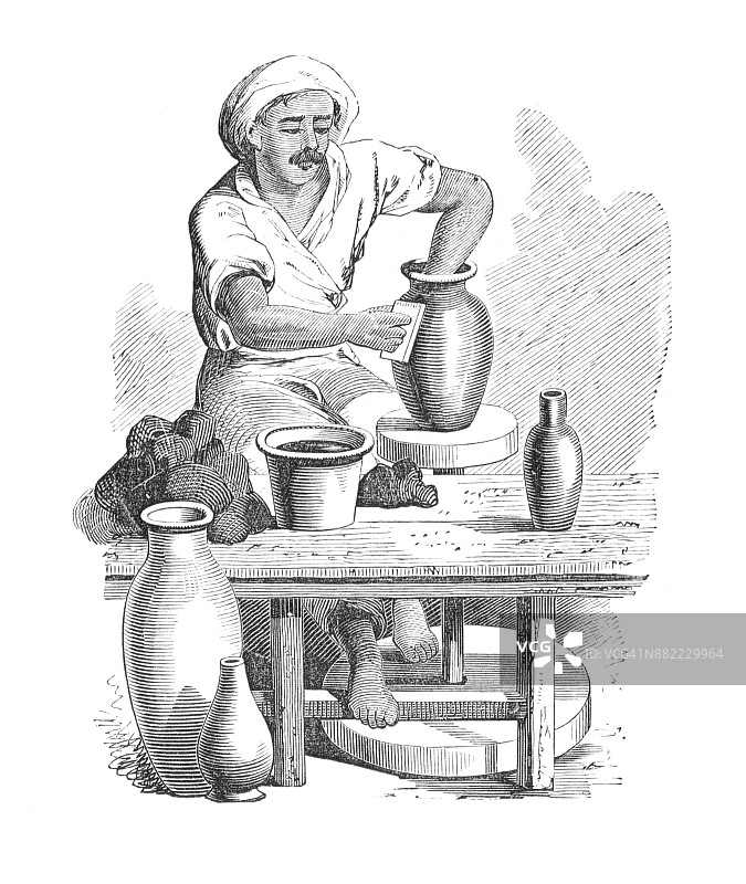 埃及陶工和轮子制作花瓶图片素材