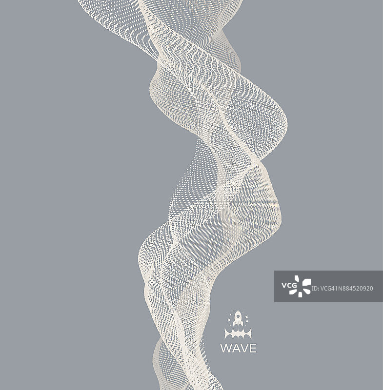 波背景。抽象的矢量图。3 d技术风格。插图用点。粒子网络设计。图片素材