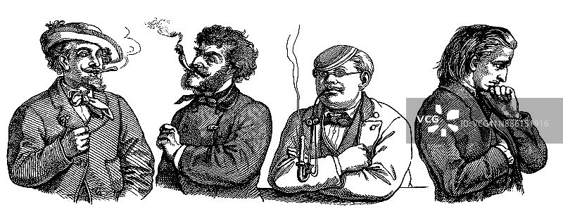 四个抽烟斗的男人的肖像，被认为是1867年图片素材