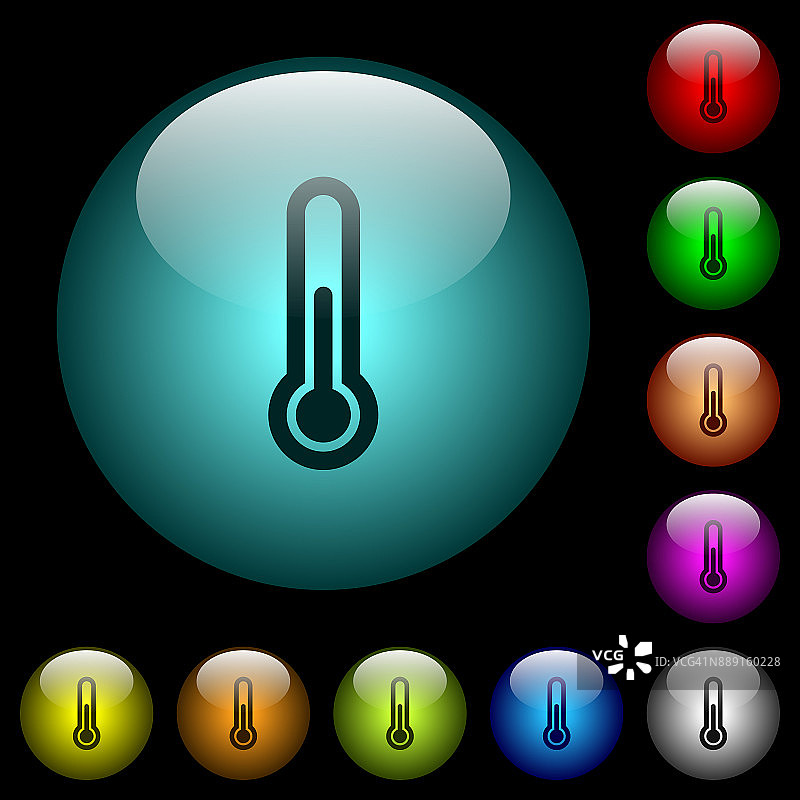 温度计图标在彩色照明玻璃按钮图片素材