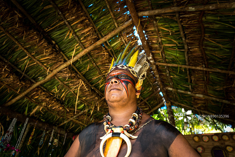 来自巴西图皮瓜拉尼部落的巴西土著男子(印第奥)图片素材