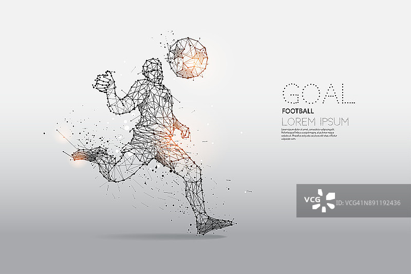 足球运动员运动的粒子和线点图片素材