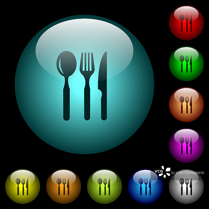 餐厅图标在彩色照明玻璃按钮图片素材
