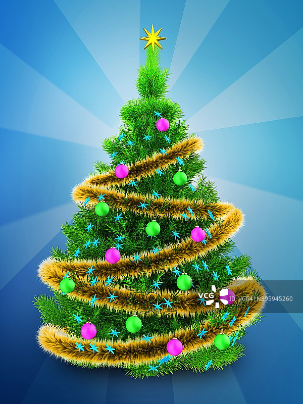 3d霓虹绿色圣诞树在蓝色图片素材