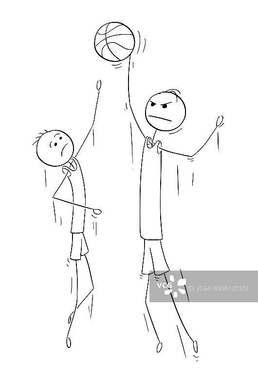 矢量卡通的两个高大的篮球运动员跳起来接球图片素材