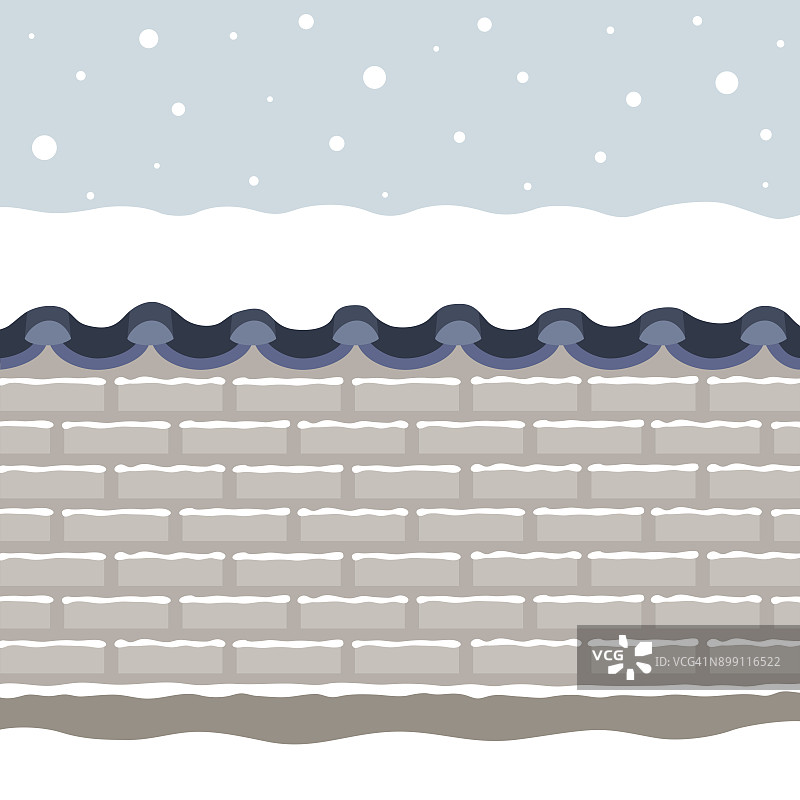 白雪韩国传统砖墙的矢量插图图片素材