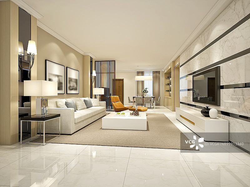 现代客厅或酒店房间的3D渲染图片素材