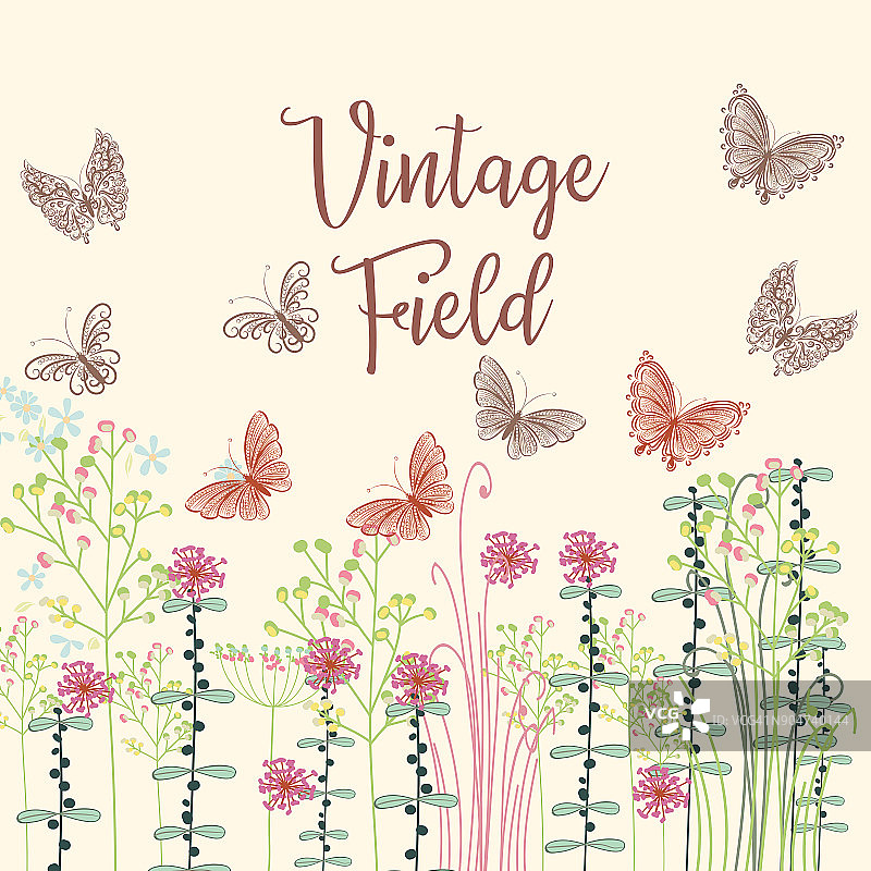 可爱的矢量花背景在乡村的vintage图片素材