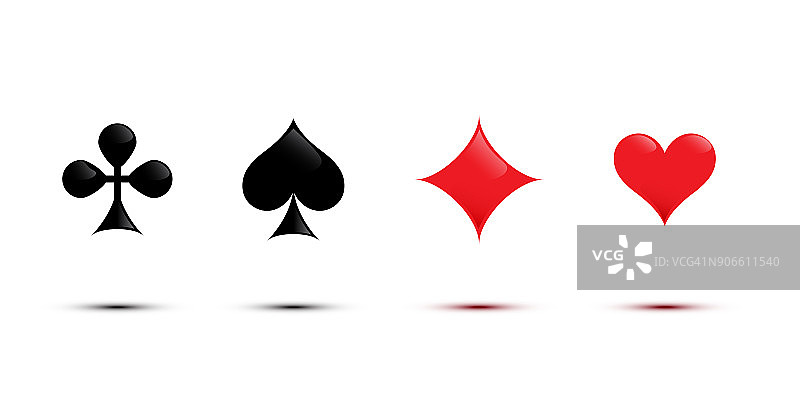 Сard套装孤立在白色上。向量黑色和红色的扑克牌suits黑桃，钻石，心和长矛。图片素材