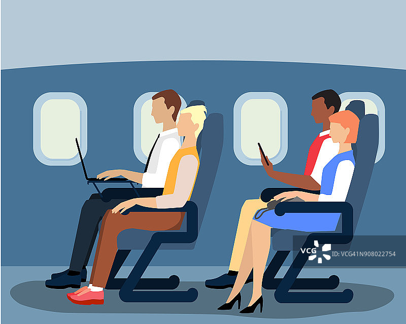 航空公司乘客平面矢量平面插图图片素材