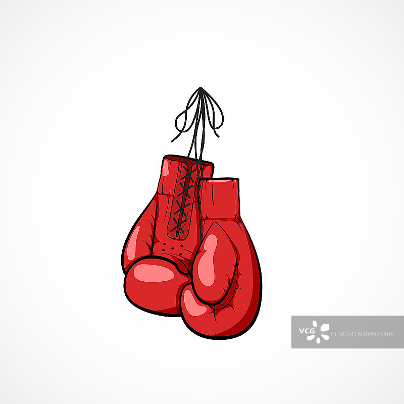 一双红色的手画的平角裤，一根细绳的手套。拳击手套象征武术和运动。拳击比赛的概念。矢量插图孤立在白色背景图片素材