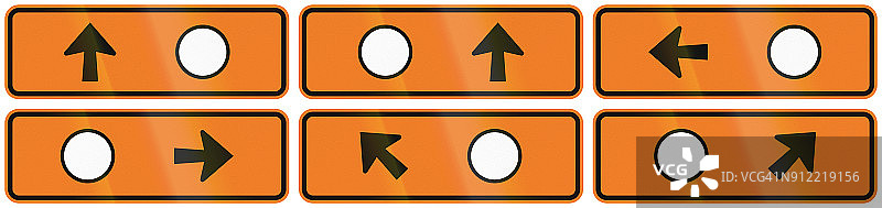新西兰道路标志的集合-绕道方向与圆形符号图片素材