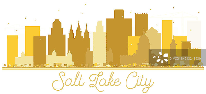 美国犹他州盐湖城天际线金色轮廓。图片素材