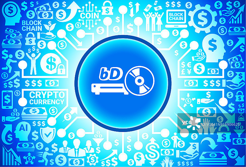 货币和加密货币背景上的蓝光和DVD播放器图标图片素材