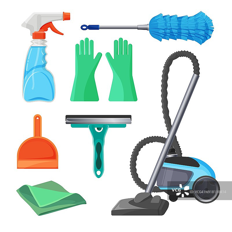 清洁工具一套橡胶手套，除尘刷，图片素材
