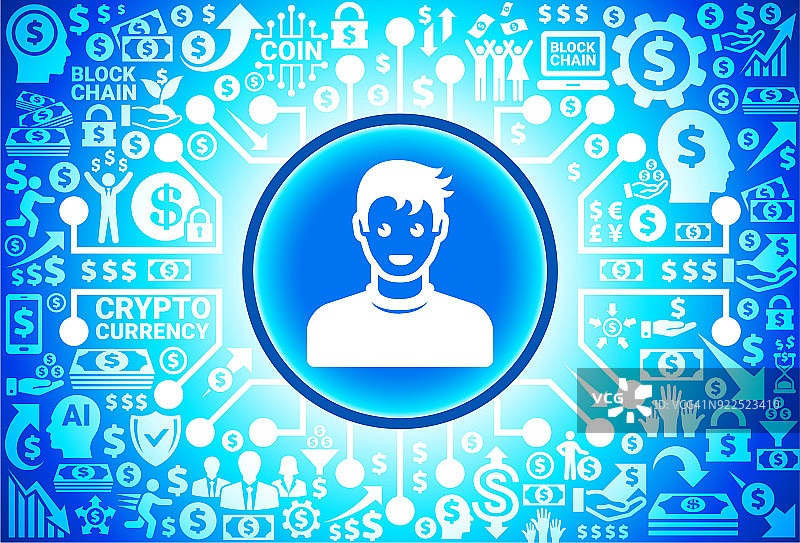 货币和加密货币背景上的男子面部肖像图标图片素材