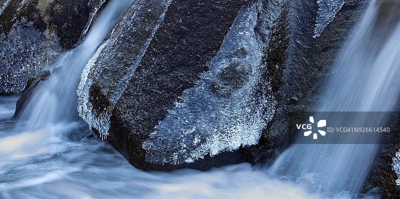 冰吉尔，湖区国家公园的冰冻瀑布。英国。图片素材