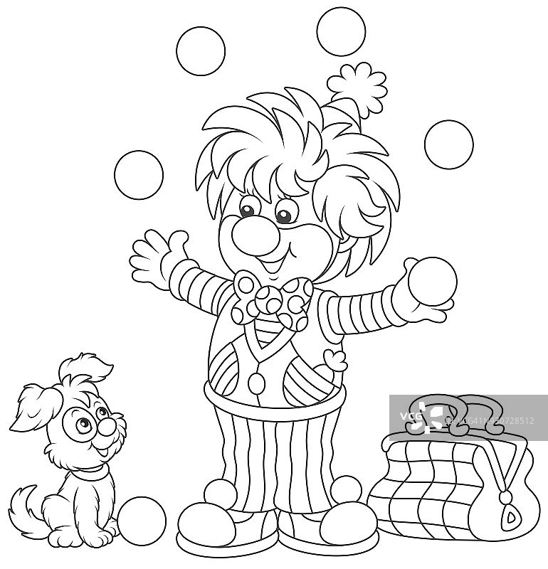 马戏团小丑用彩色球杂耍图片素材