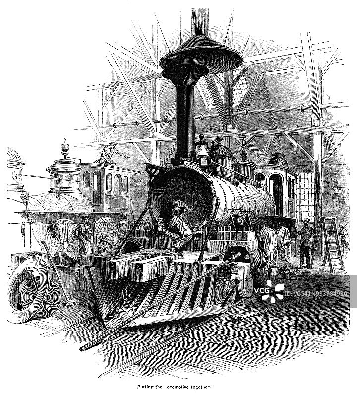 建造19世纪末的美国蒸汽机车图片素材