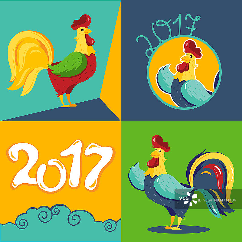 卡通公鸡人物象征2017年。图片素材