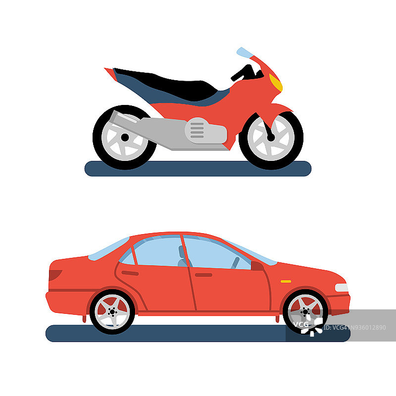 摩托车和汽车彩色套装图片素材