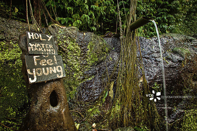 丛林中的淡水泉，带有乡村滑稽的标志图片素材