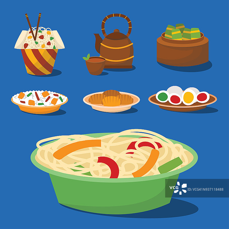 中餐传统美食美食美味亚洲晚餐中餐烹饪矢量插图图片素材