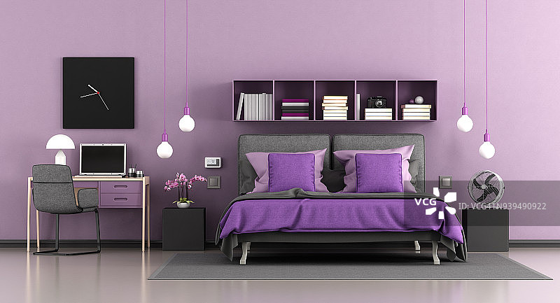 紫色现代主卧图片素材