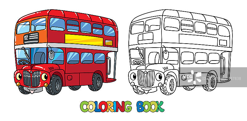 有眼睛的有趣的伦敦小巴士。彩色书图片素材