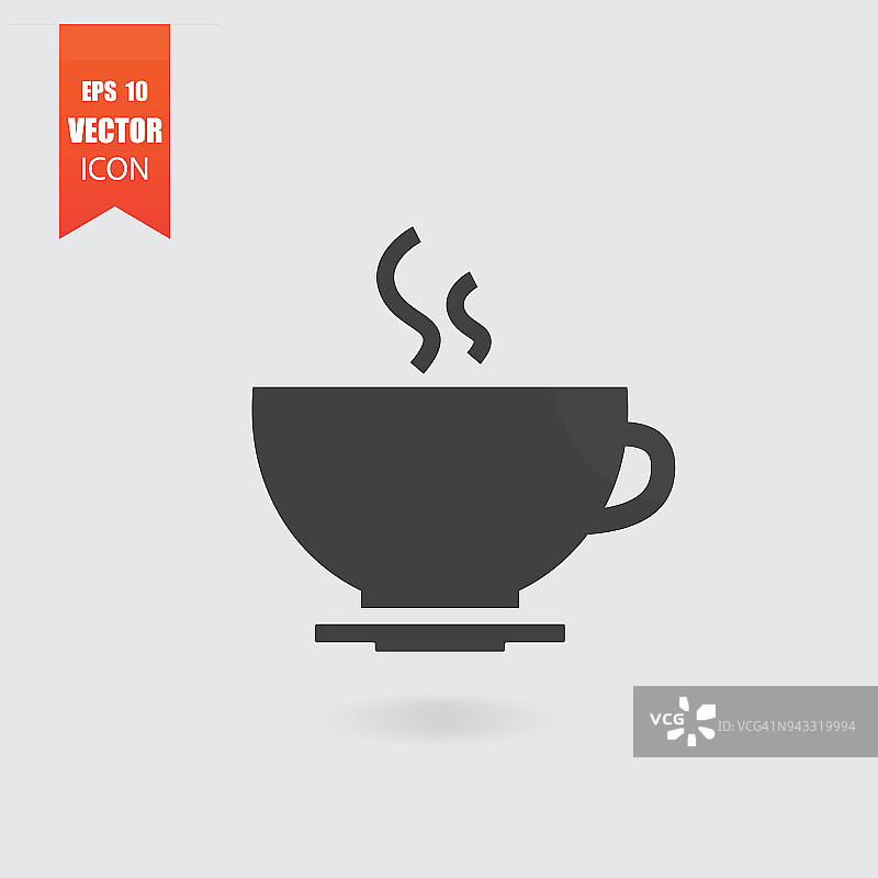 热咖啡图标在平面风格孤立在灰色背景。图片素材