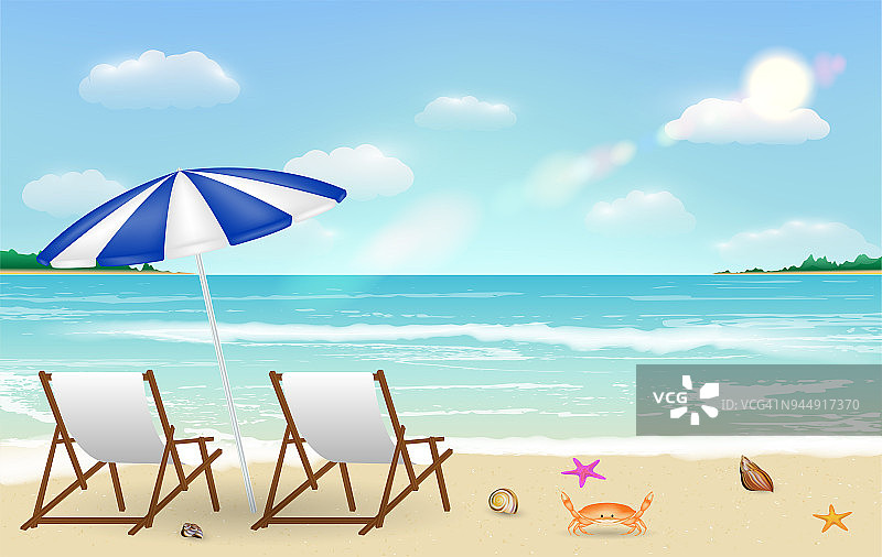 真正的放松椅在沙滩上的背景图片素材