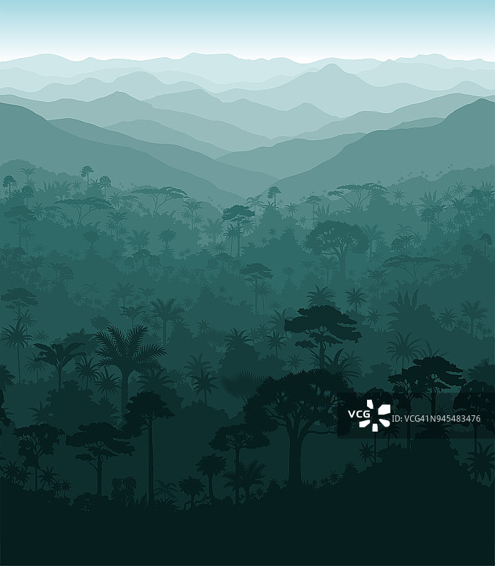 矢量水平无缝热带雨林丛林背景图片素材