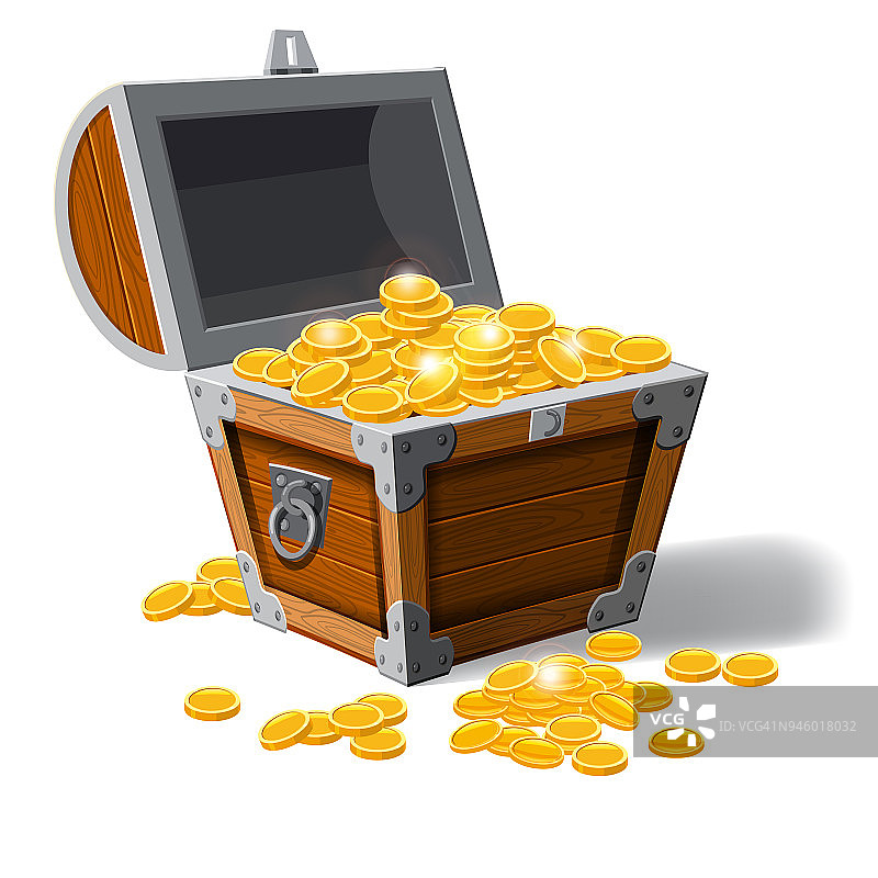 海盗箱装着金币和财宝…矢量插图。Catyoon风格,孤立图片素材