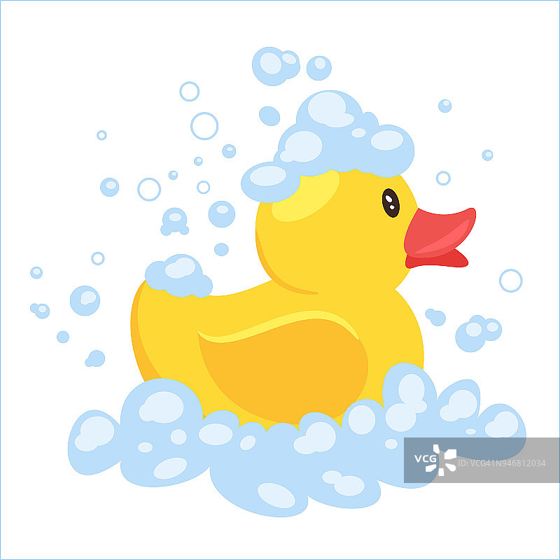 黄色的鸭子在肥皂泡沫图片素材