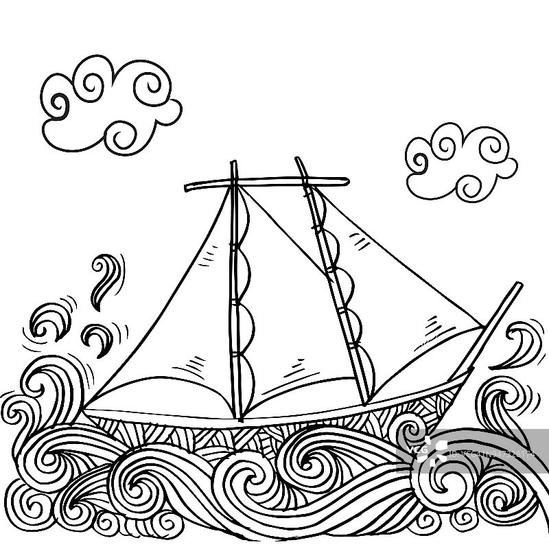 一艘帆船的涂鸦风格素描图片素材